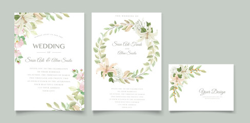 Fototapeta na wymiar Elegant lily wedding invitation card set