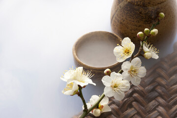 Fototapeta na wymiar 日本酒と梅の花