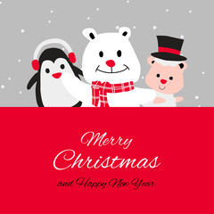 penguin polar bear and puppy are happy emotion with Christmas invitation card design