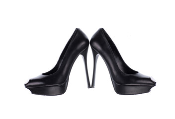 black elegant high-heeled shoes isolated on white background