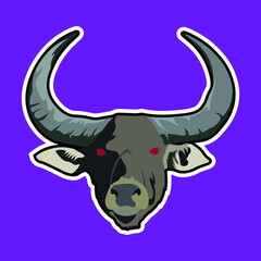 Evil buffalo vector illustration isolated on purple background