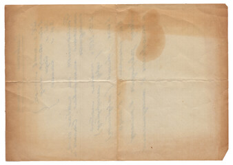 Old vintage rough paper with scratches and stains texture isolated