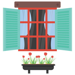 
A window shutter depicting exterior of the home 
