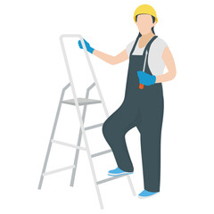  A person with wrench and ladder denoting repairing man 