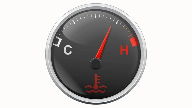  Jauge de la temp&eacute;rature du moteur avec aiguille se d&eacute;pla&ccedil;ant jusqu&rsquo;&agrave; la surchauffe du v&eacute;hicule (fond blanc, fond noir et couche alpha)