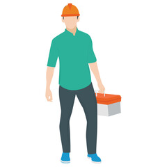 
Person with a toolbox for electricity repairing, electrician
