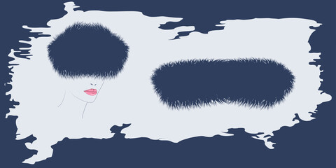 Artificial fur, long pile. Hat and collar, image of a woman - abstract background - vector. Beauty Fashion. Sale. Banner horizontal.