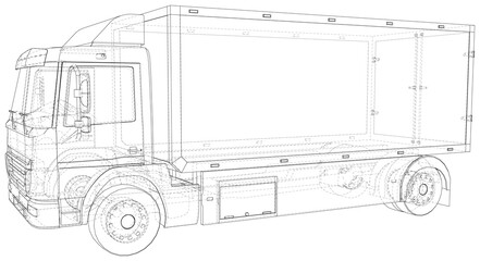 Commercial van vector. Trucking vehicle. Wire-frame. The layers of visible and invisible lines are separated. EPS10 format.