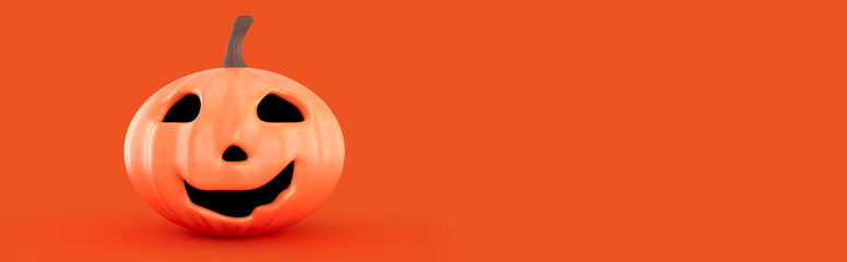 Fröhlicher Halloween Kürbis vor orangenem Hintegrund. Banner