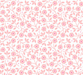 Fototapeta na wymiar Cute floral pattern in the small flowers. Seamless vector texture. Elegant template for fashion prints. Printing with small pink flowers. White background.