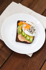 Healthy sandwich with poached eggs. Soft selective focus