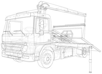 Tow truck for transportation faults and emergency cars vector illustration. Wire-frame line isolated. Vector rendering of 3d.