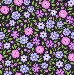 Elegant pattern in small flowers. Liberty style. Floral seamless background. Ditsy print. Vector texture. A bouquet of spring flowers for fashion prints.