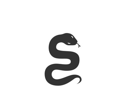 Snake silhouette vector illustration. Black and white wild viper logo. Isolated on white background