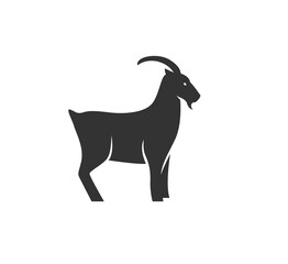 Goat silhouette vector illustration. Black and white capricorn logo. Isolated on white background