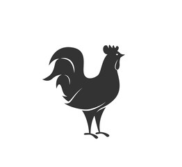 Rooster silhouette vector illustration. Black and white cockerel logo in simple flat style. Isolated on white background