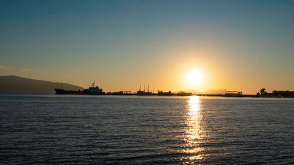 Scenic sunset over Ioninan sea in Vlore Albania time lapse