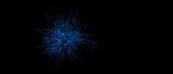 Explosion of colored blue dust on black background particle explosion
