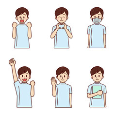 いろんなポーズの上半身男性看護師  5