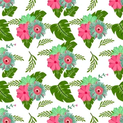  Seamless Pattern Background in Floral Tropical Flower Flat Style Vector Design © anomalicreatype