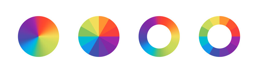 Color wheels. Vector isolated elements.Wheel colour spectrum. Circle palette. Multicolored circle flat template.  Stock vector.