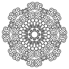 complex circular ornament. black outline drawing. Doodle style. coloring, tattoo, print.