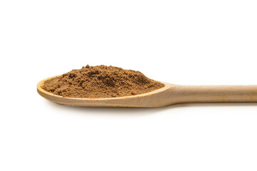 Mix spices on wooden spoon isolated.