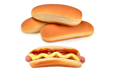 Hot dog bread isolated on white background.