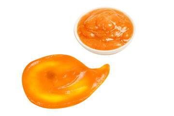 Orange sauce splashes isolated on white background