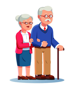 Elderly couple smiling happy together vector illustration.