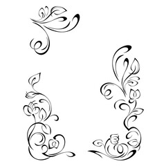 frame 64. decorative frame with stylized flower buds on stems with leaves and vignettes in black lines on a white background