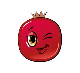 Pomegranate cartoon. Comical face. Vector illustration. Fruit with eyes.