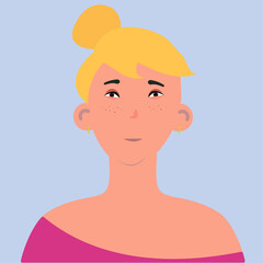 Flat vector portrait of a young female character