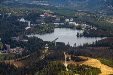 Fototapeta premium Strbske Pleso lake area seen from Predne Solisko, High Tatras mountains, Slovakia