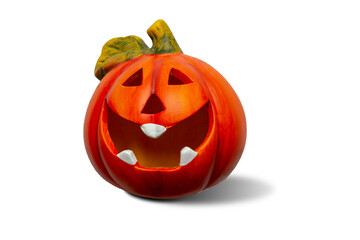 Clay pumpkin isolated on white background.