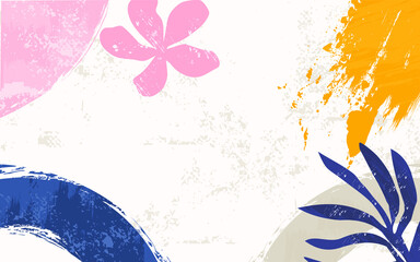 Illustration vector EPS print hand draw painted abstract shapes collage plants botanical gardens Scandinavian nordic design style for fashion or interior or cover or textile or background or other