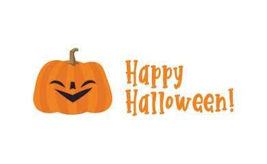 Happy Halloween design. Cute pumpkin with carved smile face, spooky season. Funny illustration. Trick or treat decoration.