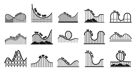 Roller coaster park icons set. Simple set of roller coaster park vector icons for web design on white background - obrazy, fototapety, plakaty