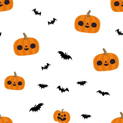 Pumpkins and bats halloween pattern. Seamless texture with cute and funny illustrations.