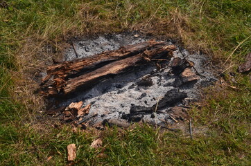old burnt fireplace. old abandoned  bonfire in a camp