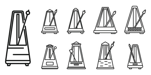 Metronome beat icons set. Outline set of metronome beat vector icons for web design isolated on white background