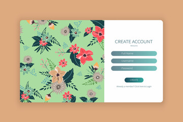 Landing page sign up form template design. Flat vector illustration