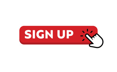 Sign up button with hand clicking icon.