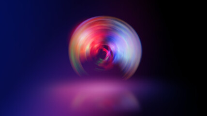 Multicolored neon shapes on a dark abstract background. Empty scene background, blurred neon ultraviolet light, bokeh.