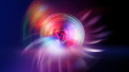 Multicolored neon shapes on a dark abstract background. Empty scene background, blurred neon ultraviolet light, bokeh.