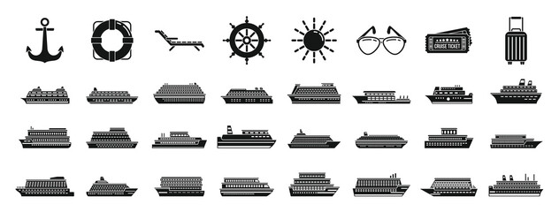 Fototapeta premium Cruise ship icons set. Simple set of cruise ship vector icons for web design on white background