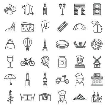 France country icons set. Outline set of France country vector icons for web design isolated on white background