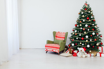 Christmas tree pine interior of the house new year decoration garland gifts