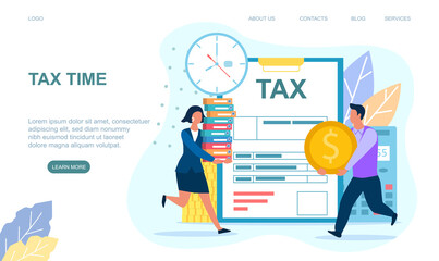 Tax payment concept. Flat cartoon colored vector illustration. Web page template.
