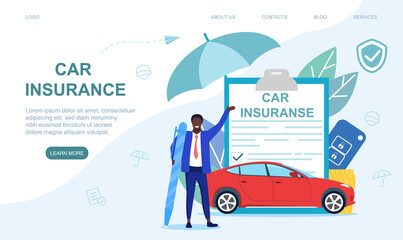 Car insurance concept. Flat vector illustration. Web page template